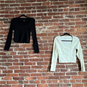 2Pack Long-Sleeved Black & White Basic Tees | Pink Rose